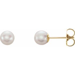 14K Yellow Cultured White Freshwater Pearl Earrings 1608:101:P