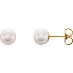 14K Yellow Cultured White Freshwater Pearl Earrings 1608:103:P