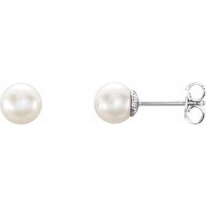 Sterling Silver 6-6.5 mm Cultured White Freshwater Pearl Earrings 21372:104:P