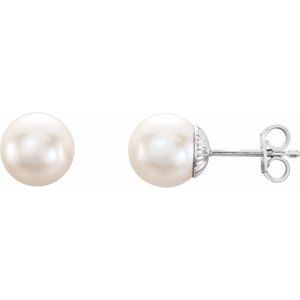 Sterling Silver 8-8.5 mm Cultured White Freshwater Pearl Earrings 21372:106:P