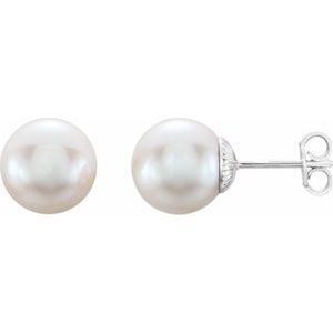 Sterling Silver 9.5-10 mm Cultured White Freshwater Pearl Earrings