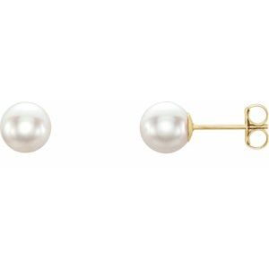 14K Yellow 6 mm Cultured White Akoya Pearl Earrings