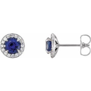 Sterling Silver 3.5 mm Lab-Grown Blue Sapphire & 1/8 CTW Natural Diamond Earrings