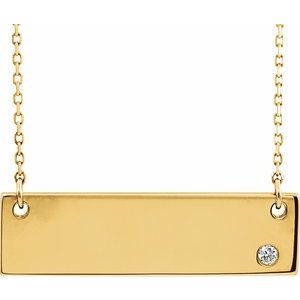 14K Yellow .03 CT Natural Diamond Engravable Bar 17" Necklace 86541:607:P