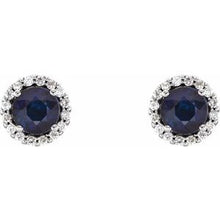 14K White 4 mm Natural Blue Sapphire & 1/10 CTW Natural Diamond Earrings 86509:620:P