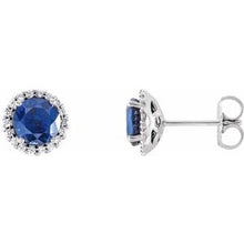 14K White 3 mm Lab-Grown Blue Sapphire & 1/10 CTW Natural Diamond Earrings 86509:720:P