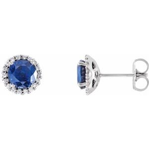 14K White 4.5 mm Lab-Grown Blue Sapphire & 1/10 CTW Natural Diamond Earrings 86509:960:P
