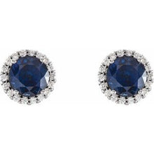 14K White 3.5 mm Lab-Grown Blue Sapphire & 1/10 CTW Natural Diamond Earrings 86509:810:P
