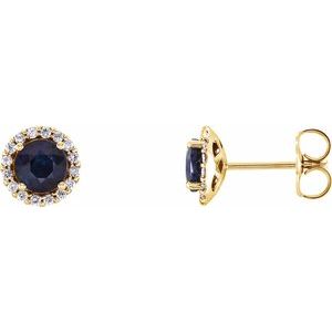 14K Yellow 5 mm Natural Blue Sapphire & 1/8 CTW Natural Diamond Earrings 86509:627:P
