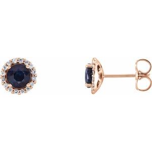 14K Rose 5 mm Natural Blue Sapphire & 1/8 CTW Natural Diamond Earrings 86509:628:P
