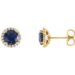 14K Yellow 4 mm Natural Blue Sapphire & 1/10 CTW Natural Diamond Earrings 86509:621:P