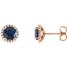 14K Rose 4 mm Lab-Grown Blue Sapphire & 1/10 CTW Natural Diamond Earrings 86509:892:P