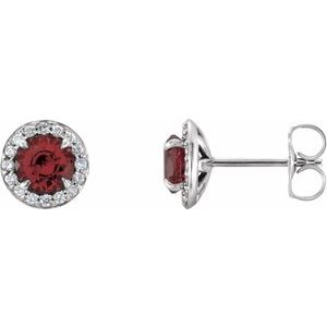 14K White 4.5 mm Natural Mozambique Garnet & 1/6 CTW Natural Diamond Earrings 86458:705:P