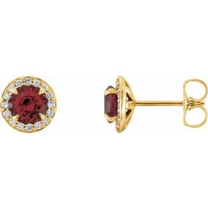 14K Yellow 4 mm Natural Mozambique Garnet & 1/10 CTW Natural Diamond Earrings 86458:681:P