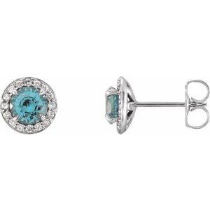 14K White 4 mm Natural Aquamarine & 1/10 CTW Natural Diamond Earrings 86458:661:P