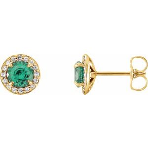 14K Yellow 5 mm Lab-Grown Emerald & 1/8 CTW Natural Diamond Earrings 86458:6016:P