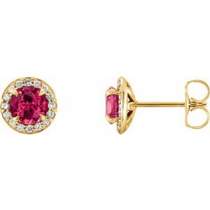 14K Yellow 5 mm Lab-Grown Ruby & 1/8 CTW Natural Diamond Earrings 86458:6024:P