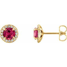 14K Yellow 4.5 mm Lab-Grown Ruby & 1/6 CTW Natural Diamond Earrings 86458:714:P