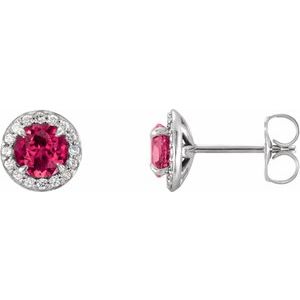 14K White 4.5 mm Natural Ruby & 1/6 CTW Natural Diamond Earrings 86458:708:P