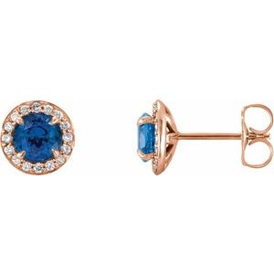 14K Rose 5 mm Lab-Grown Blue Sapphire & 1/8 CTW Natural Diamond Earrings 86458:6002:P