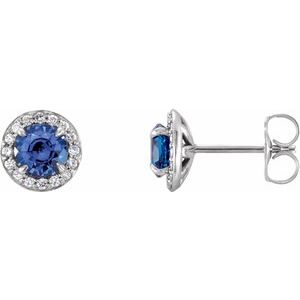 14K White 5 mm Natural Blue Sapphire & 1/8 CTW Natural Diamond Earrings 86458:6027:P