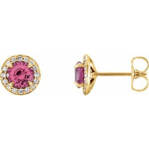 14K Yellow 4 mm Natural Pink Tourmaline & 1/10 CTW Natural Diamond Earrings 86458:683:P