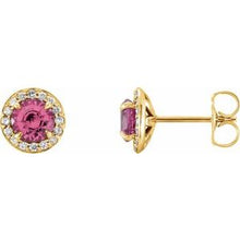 14K Yellow 4 mm Natural Pink Tourmaline & 1/10 CTW Natural Diamond Earrings 86458:683:P