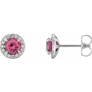 14K White 4.5 mm Natural Pink Tourmaline & 1/6 CTW Natural Diamond Earrings 86458:707:P