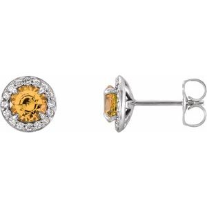 14K White 5 mm Natural Citrine & 1/8 CTW Natural Diamond Earrings 86458:6031:P
