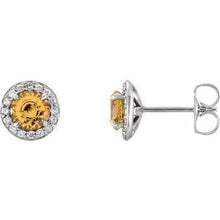 14K White 5 mm Natural Citrine & 1/8 CTW Natural Diamond Earrings 86458:6031:P