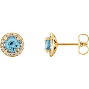 14K Yellow 3.5 mm Natural Blue Zircon & 1/8 CTW Natural Diamond Earrings