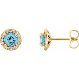 14K Yellow 4 mm Natural Blue Zircon & 1/10 CTW Natural Diamond Earrings 86458:670:P