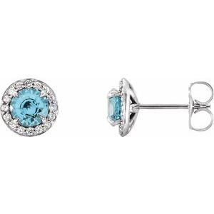 14K White 4.5 mm Natural Blue Zircon & 1/6 CTW Natural Diamond Earrings 86458:694:P