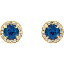 14K Yellow 4 mm Lab-Grown Blue Sapphire & 1/10 CTW Natural Diamond Earrings 86458:672:P