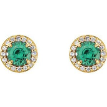 14K Yellow 5 mm Lab-Grown Emerald & 1/8 CTW Natural Diamond Earrings 86458:6016:P