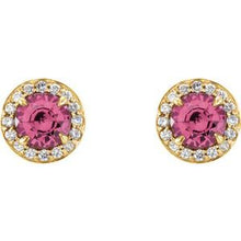 14K Yellow 4 mm Natural Pink Tourmaline & 1/10 CTW Natural Diamond Earrings 86458:683:P