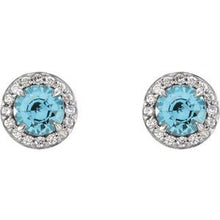 14K White 4.5 mm Natural Blue Zircon & 1/6 CTW Natural Diamond Earrings 86458:694:P