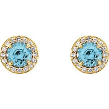 14K Yellow 4.5 mm Natural Blue Zircon & 1/6 CTW Natural Diamond Earrings 86458:710:P