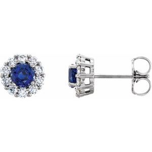 Platinum 6 mm Lab-Grown Blue Sapphire & 1/2 CTW Natural Diamond Halo-Style Earrings 86588:621:P