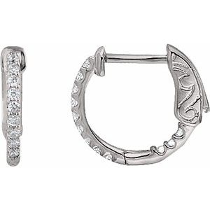 Sterling Silver Imitation White Cubic Zirconia Inside-Outside 14.5 mm Hinged Hoop Earrings 650183:107:P