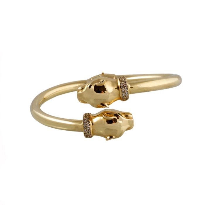 14k Gold Panther Heads Bangle