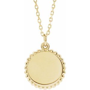 14K Yellow Engravable Beaded Disc 16-18" Necklace 86472:142:P