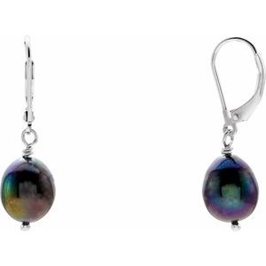 Sterling Silver Cultured Black Freshwater Pearl Earrings