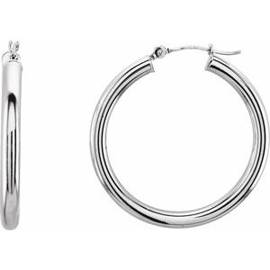 14K White Tube 25 mm Hoop Earrings 20826:163868:P