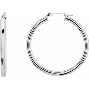 14K White Tube 35 mm Hoop Earrings 20826:163870:P