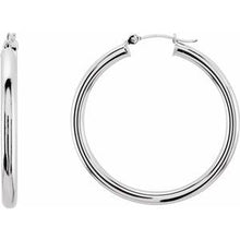 14K White Tube 35 mm Hoop Earrings 20826:163870:P
