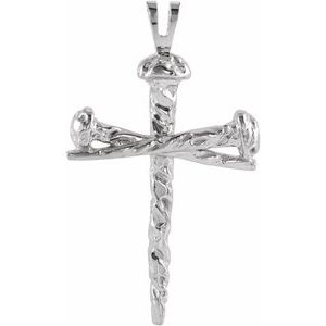Sterling Silver Nail Design Cross Pendant R8293:304079:P