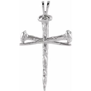 14K White Nail Design Cross Pendant R8293:63432:P
