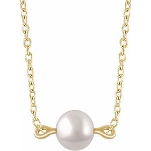 14K Yellow Cultured White Freshwater Pearl 16-18" Necklace