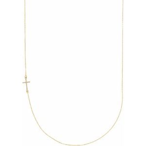 14K Yellow .04 CTW Natural Diamond Off-Center Sideways Cross 16" Necklace   86668:601:P